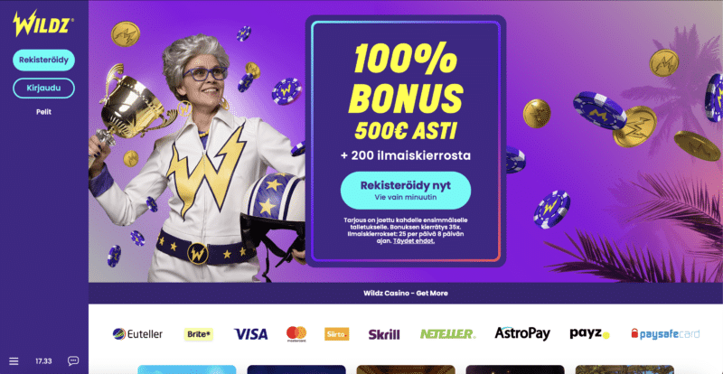 Wildz Casino 100% bonus ja 200 ilmaiskierrosta
